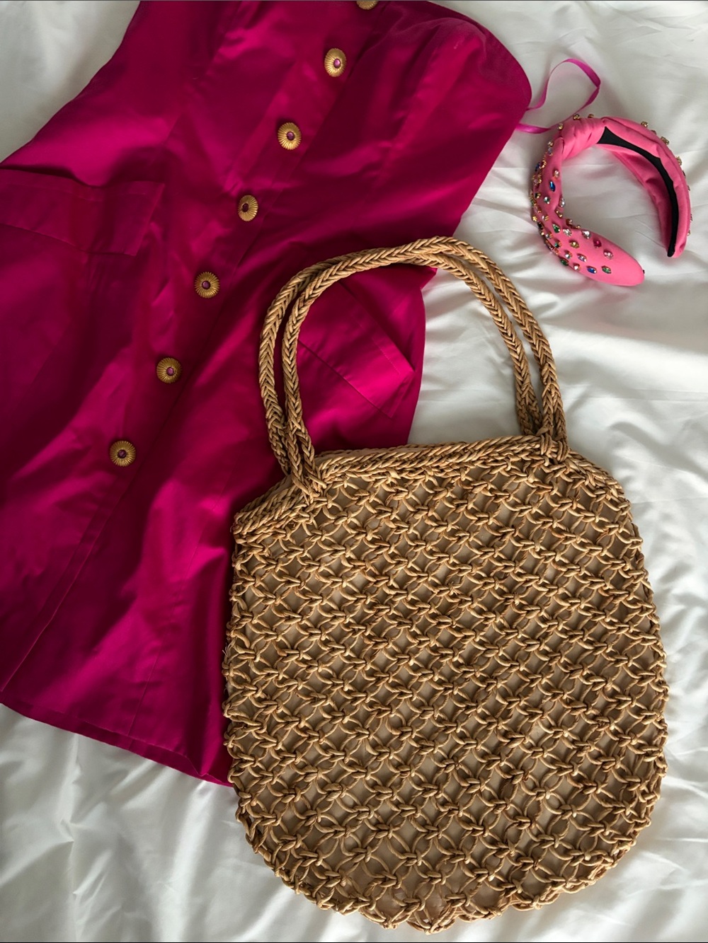 Vintage Handwoven Tan Straw Large Tote Bag - Lightweight Beach & Market Bag